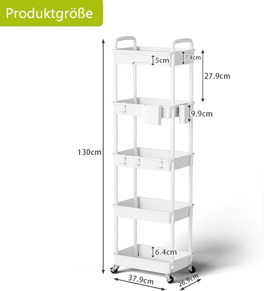 SPACEKEEPER Servierwagen 5-stöckiger Rollwagen mit Schublade – Badorganizer & Küchenorganizer, (1 St), Mobiler Aufbewahrungswagen für enge Nischen, Küche & Wäscherei