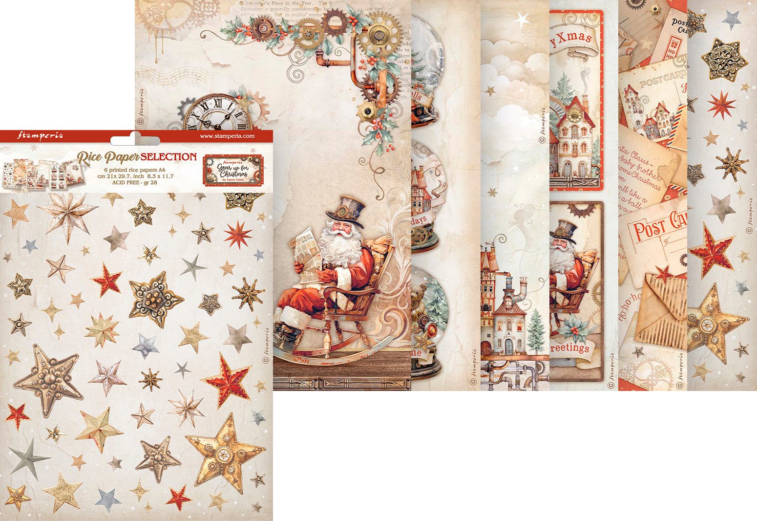 Stamperia Seidenpapier Gear up for Christmas, DIN A4, 6er-Set