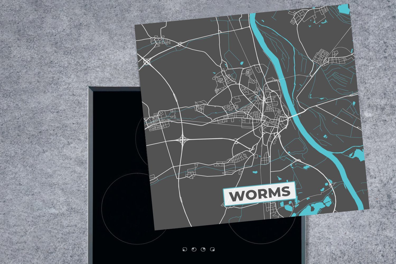 Worms - Deutschland Ceranfeldabdeckung, MuchoWow Karte, - für Herdblende-/Abdeckplatte tlg), Vinyl, 78x78 cm, Arbeitsplatte - (1 küche Blau - Stadtplan