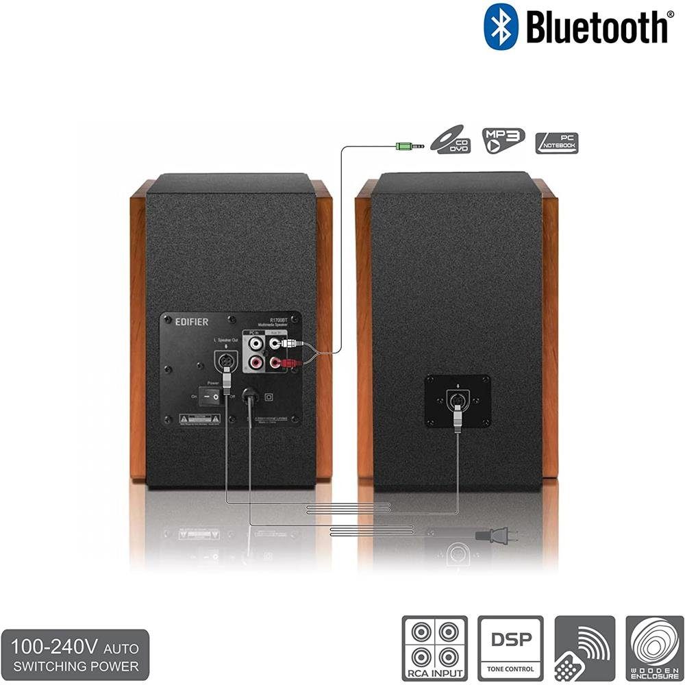 W, Bluetooth-Lautsprecher 2.0 mit Regallautsprecher 66 Holzfarbe) (Bluetooth, Edifier® Infrarot-Fernbedienung, R1700BT