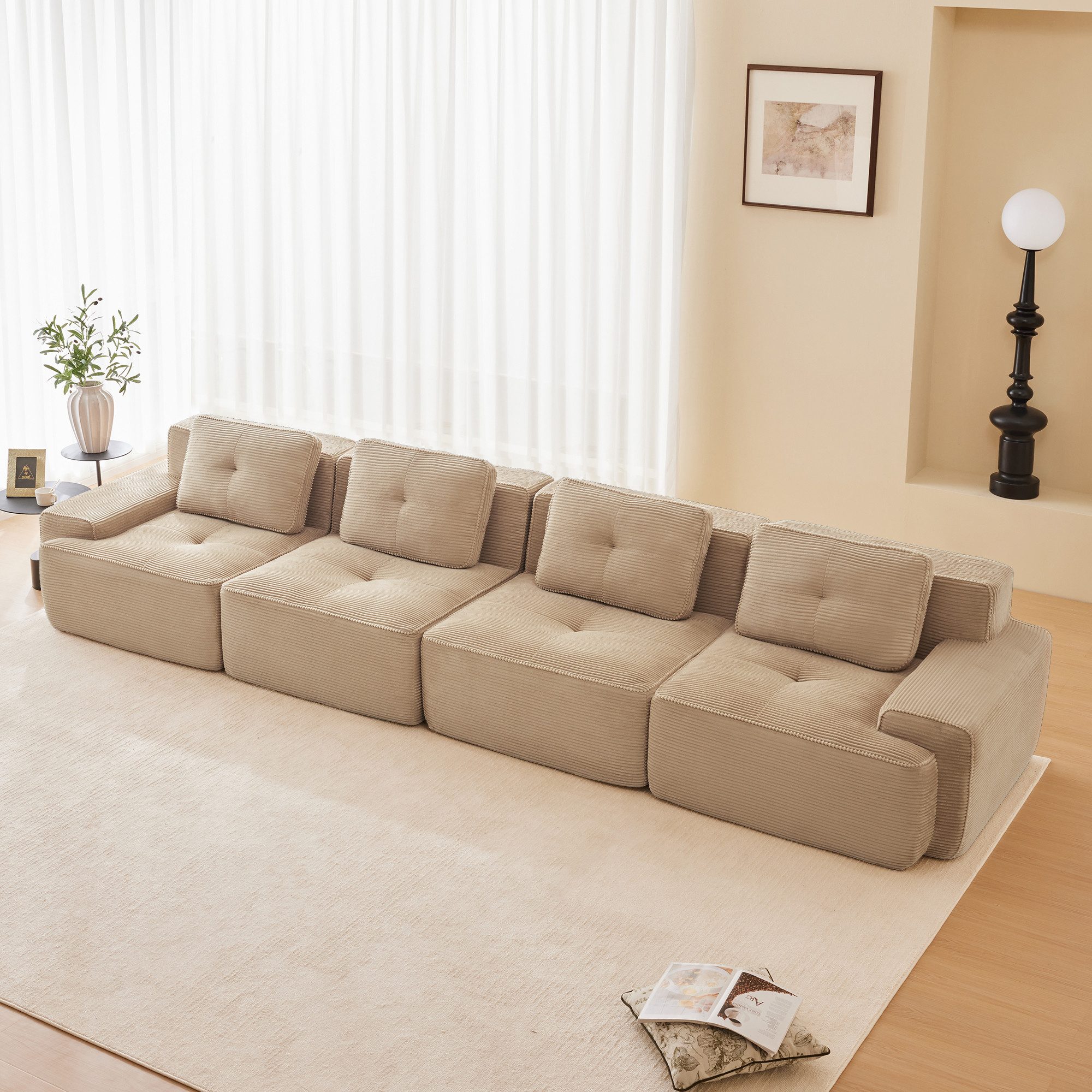 Leawin Sofa Boneless Modulsofa 4-Sitzer, Corduroy Cloud-Sofa Tiefsitz, Modulares Wolken-Sofa ohne Montage, rutschfest & bequem