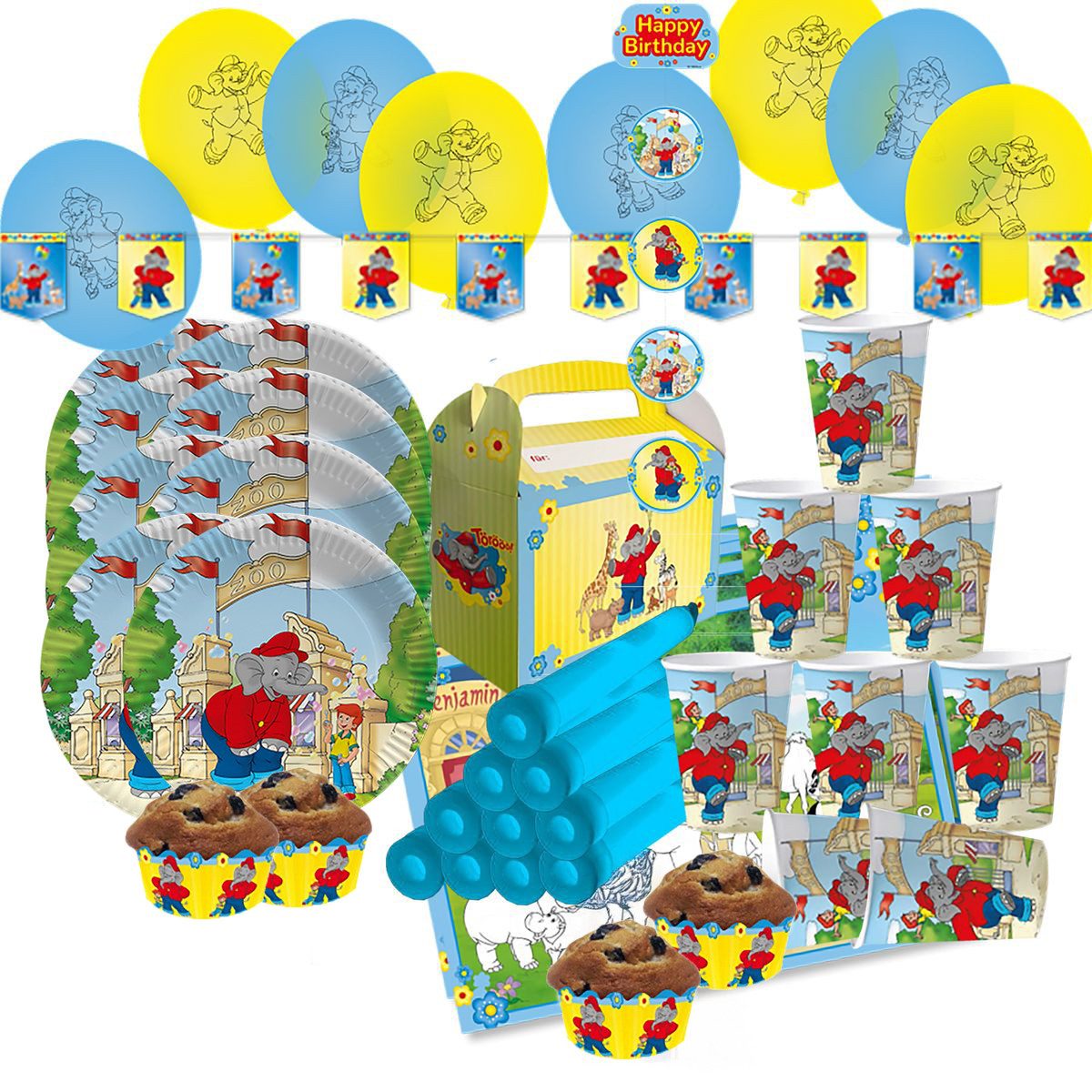 dh konzept Papierdekoration Benjamin Blümchen XXL Party Deko Set für Kindergeburtstage