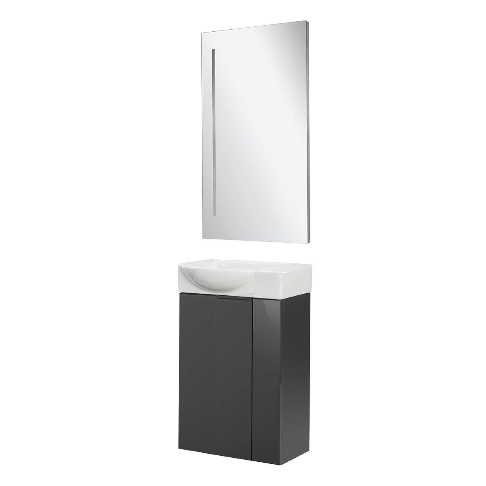 Badmöbel-Set Gäste-WC Set, Waschbeckenunterschrank, Keramikwaschbecken, LED-Spiegel