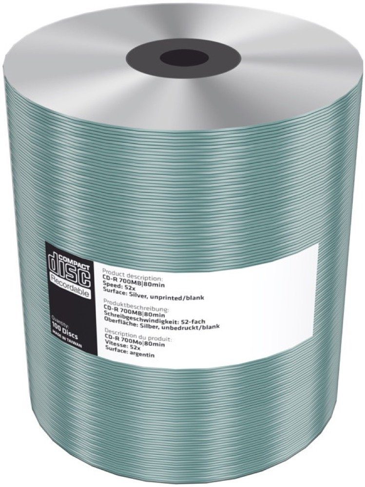 Mediarange CD-Rohling 100 Rohlinge CD-R silver blank 80Min 700MB 52x Shrink