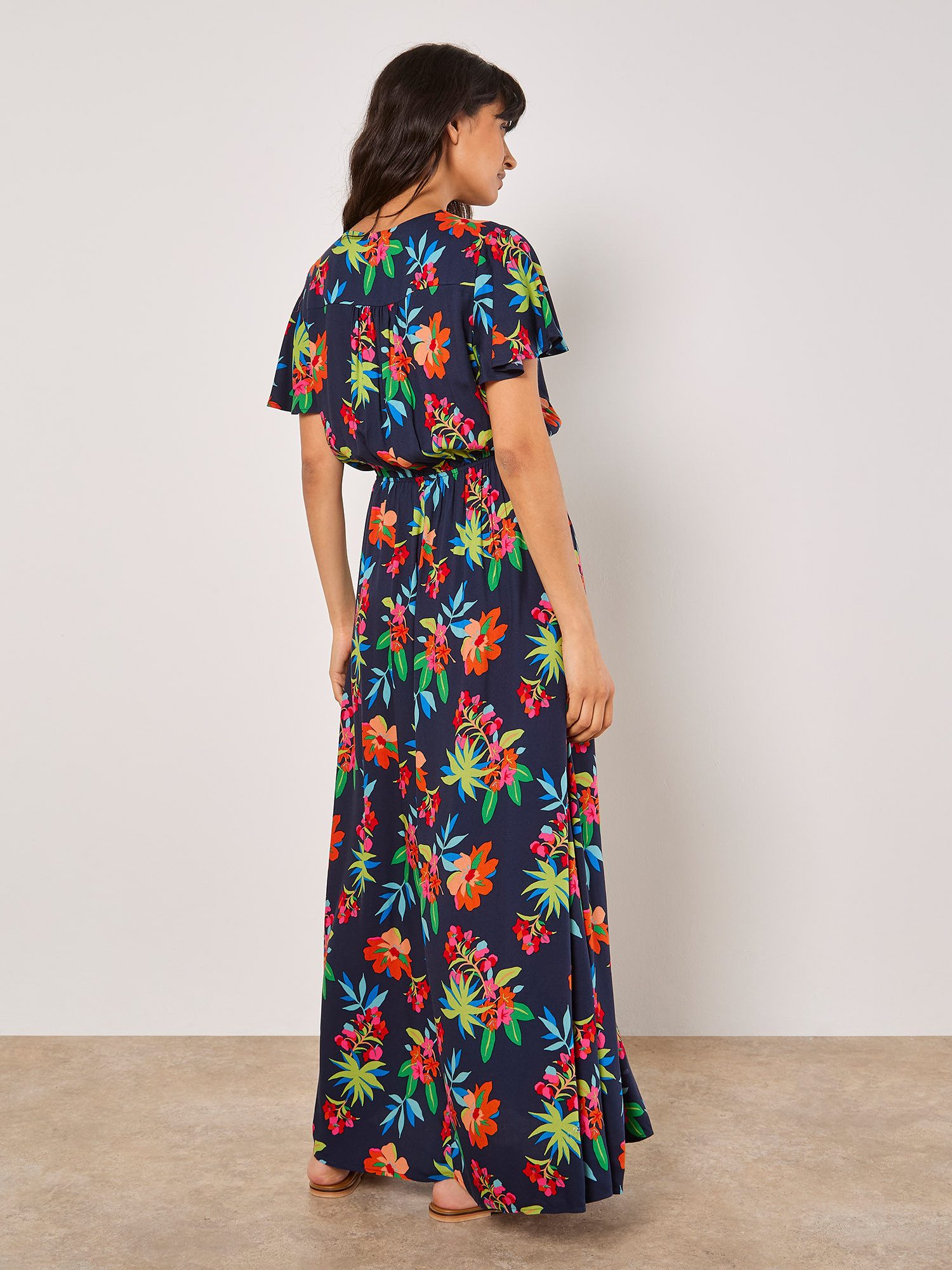 Apricot Druckkleid Tropisches Maxikleid in Wickeloptik günstig online kaufen