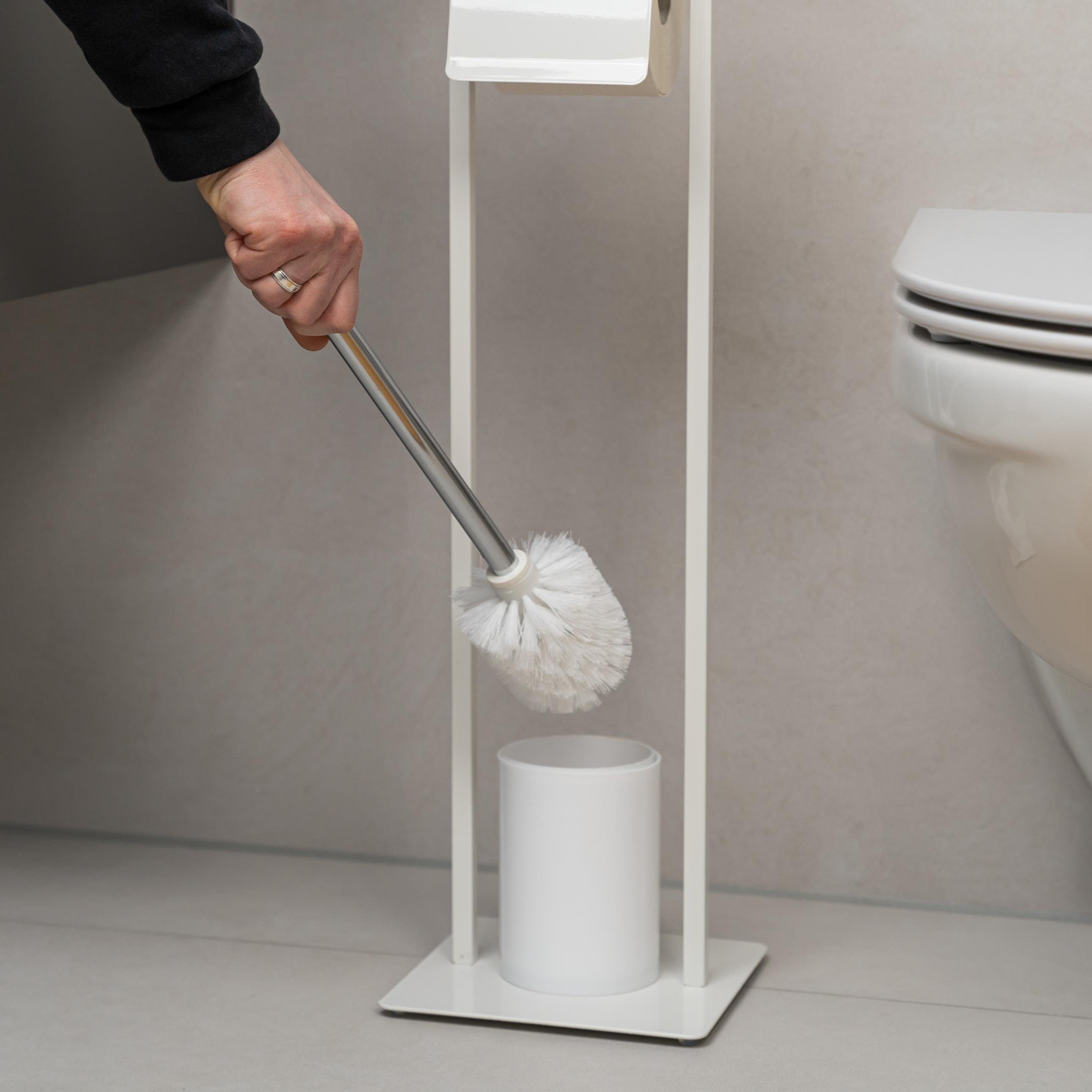 bremermann 2in1, WC-Garnitur WC-Bürste, weiß Bambuselemente, Badezimmer, (Set, 2-tlg), WC-Rollenhalter, freistehend