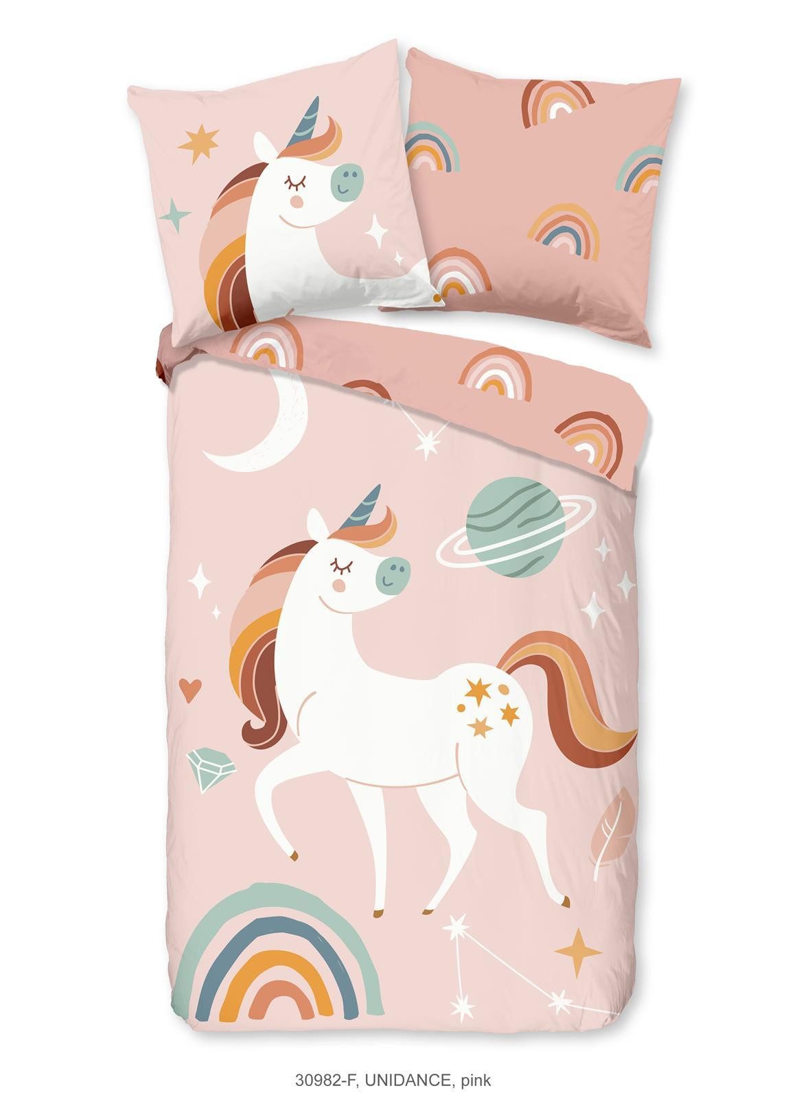 soma Bettwäsche Kinderbettwäsche Biber 135X200 Unidance Pink Einhorn rosa pastell, Biber, 2 teilig, 135x200 Warm Weich Wende Reißverschluss Kind Einhorn Rosa Unicorn