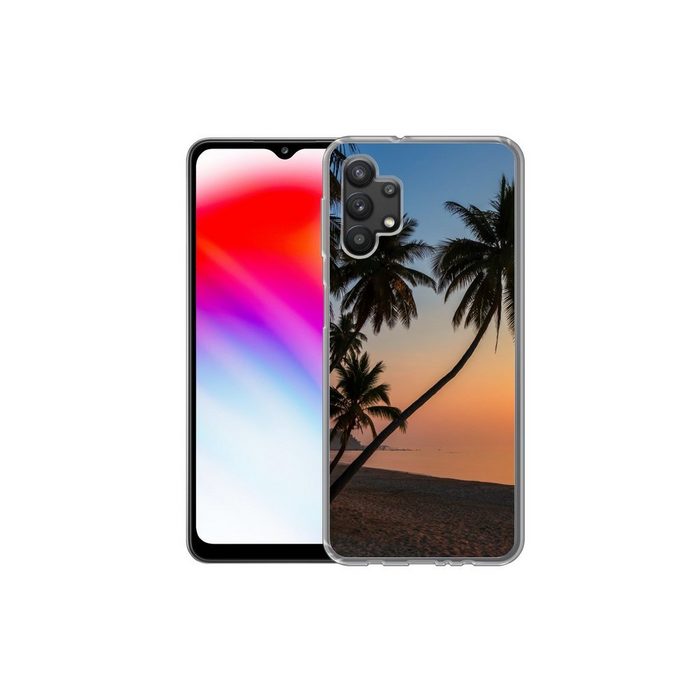 MuchoWow Handyhülle Sonnenuntergang auf einer tropischen Insel mit Palmen Handyhülle Samsung Galaxy A32 5G Smartphone-Bumper Print Handy ZV11175