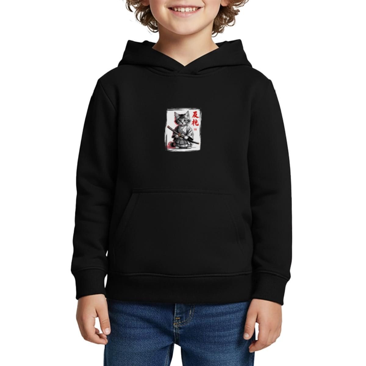 Spreadshirt Hoodie Samurai Katze, Katze Im Japan-Look Kinder Premium Hoodie (1-tlg)