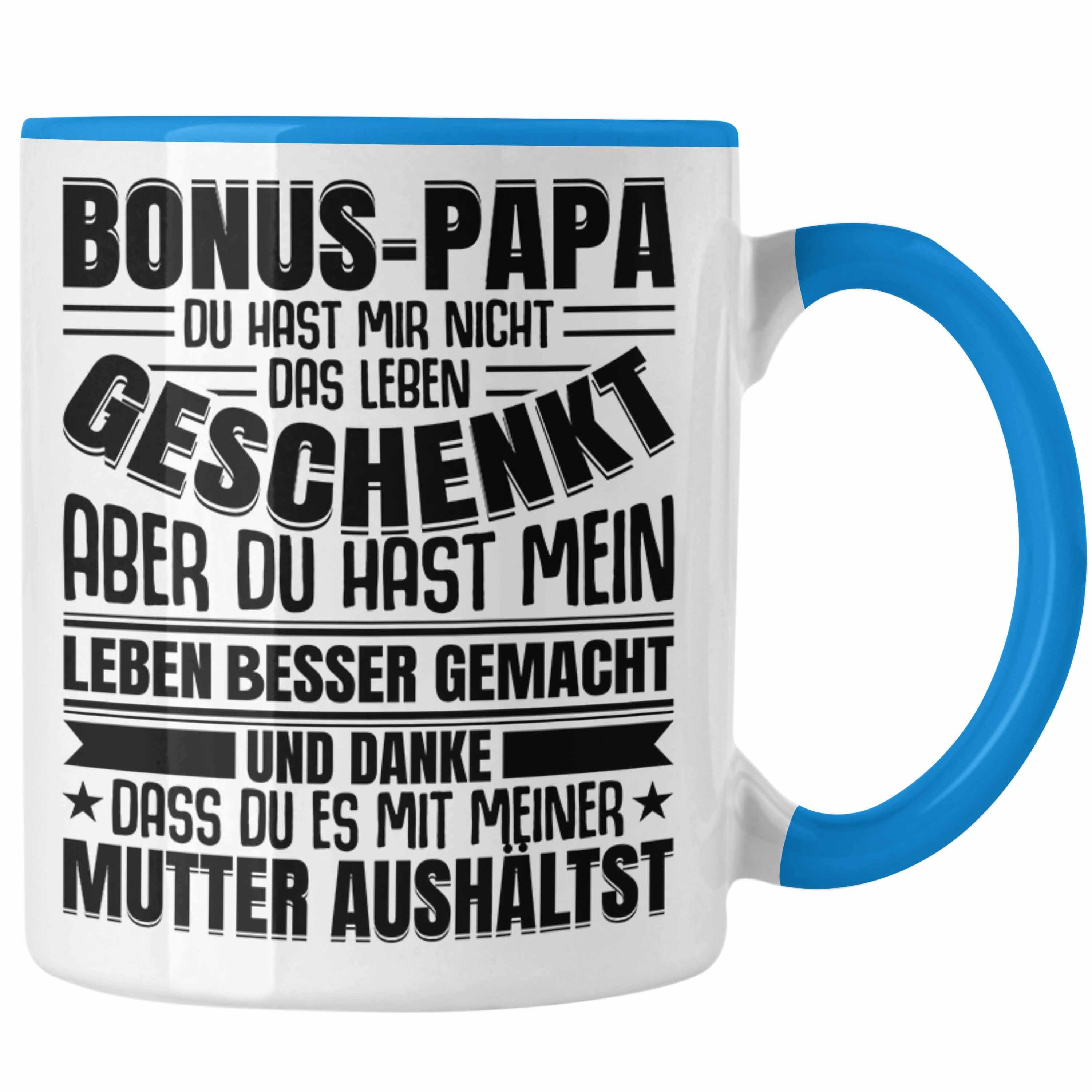 Trendation Tasse Trendation Stiefvater Bonus Tasse Geschenk - Blau Geschenkidee Spruch Lustiger Stiefpapa Vatertag