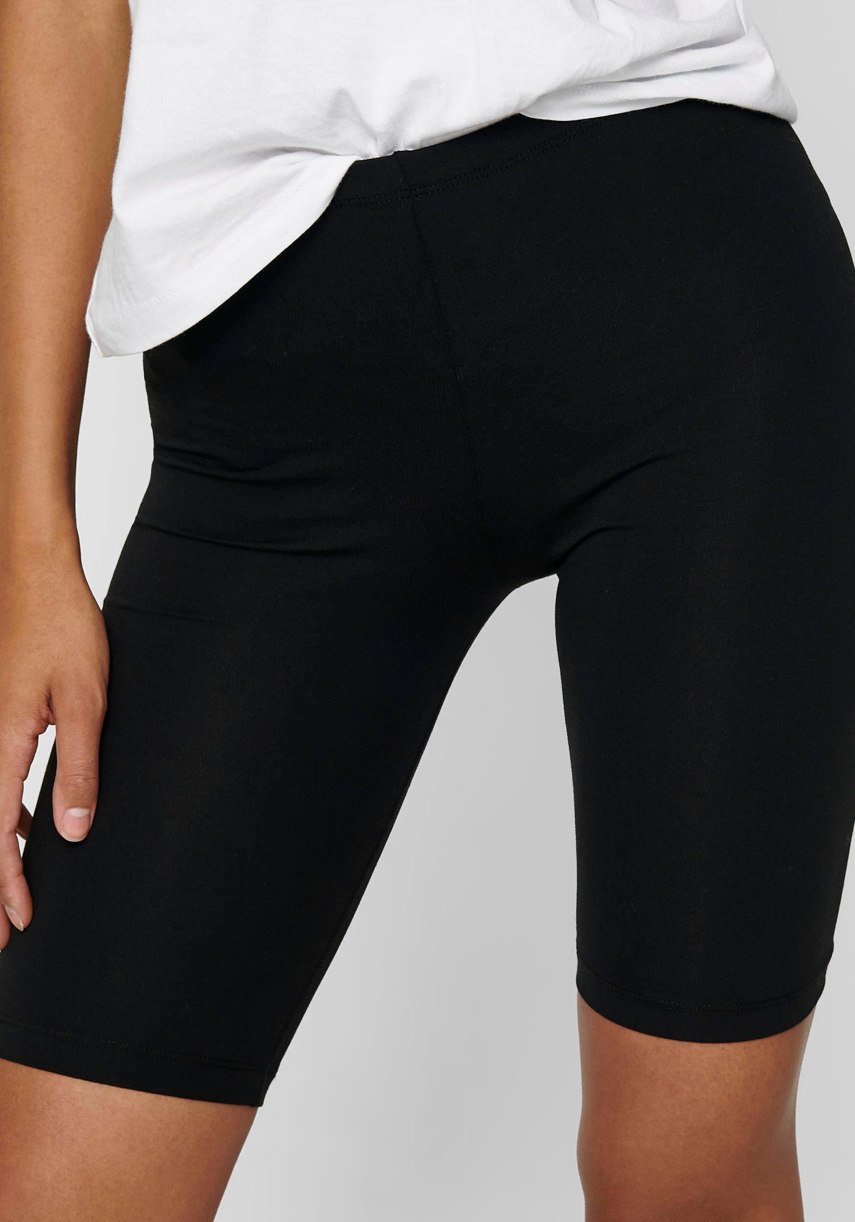 ONLY Radlerhose ONLLIVE – Radler im Doppelpack mit elastischem Rippbund (2er-Pack) unifarben, casual, slim fit, Web, Rundhals