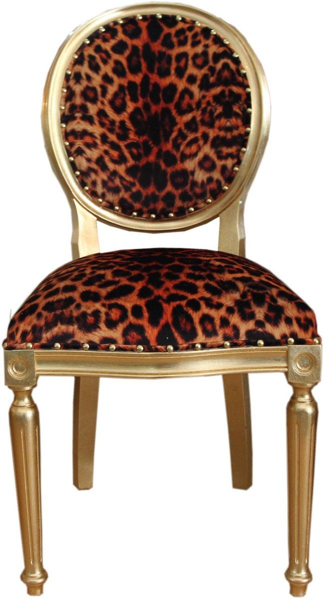 Casa Padrino Esszimmerstuhl Barock Luxus Esszimmer Stuhl Leopard / Gold - Designer Stuhl - Hotel & Restaurant Möbel - Luxus Qualität | Stühle
