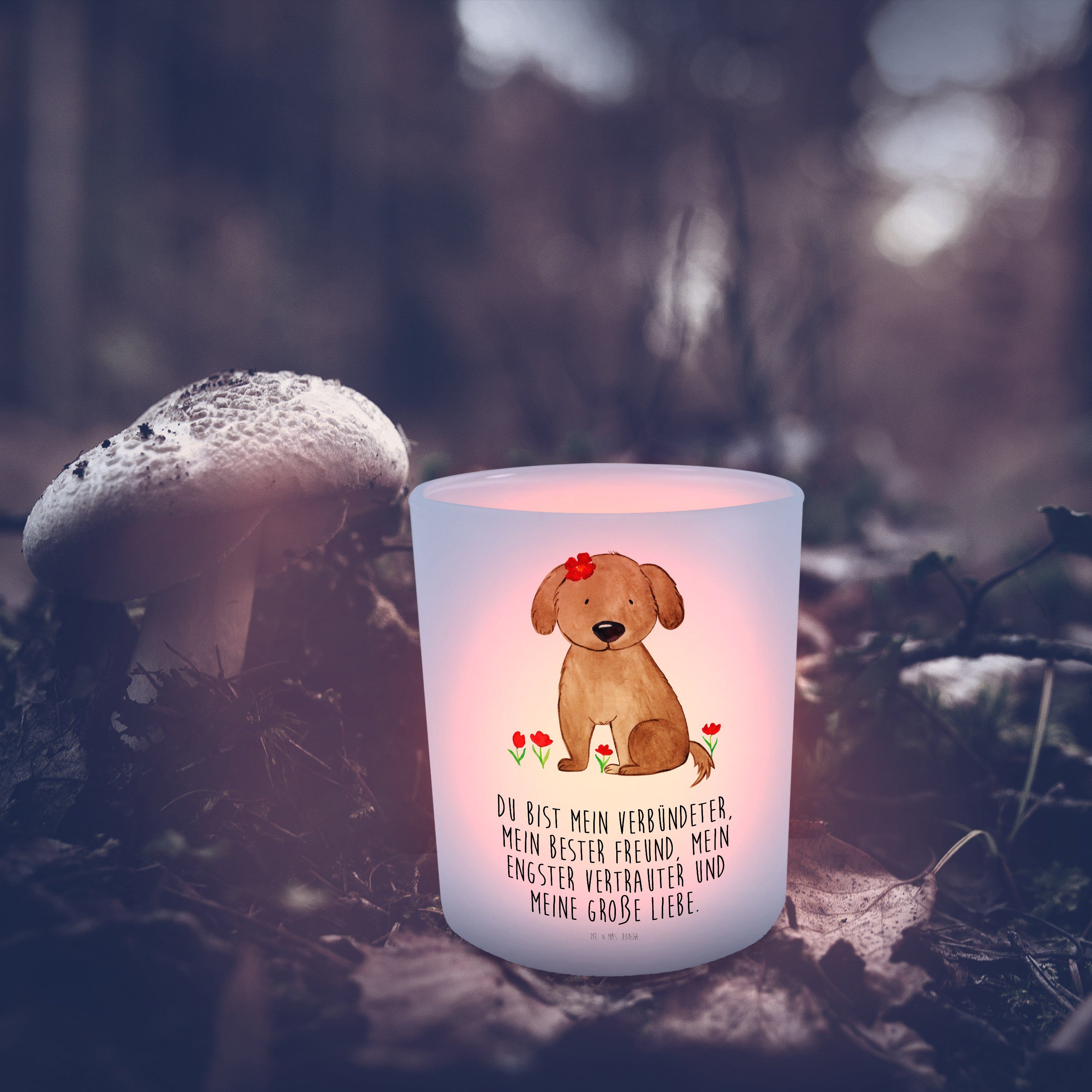 Mr. & Mrs. Panda Windlicht - Windlicht St) Transparent Geschenk, (1 Kerze, Hundedame - Hund Kerzenlicht