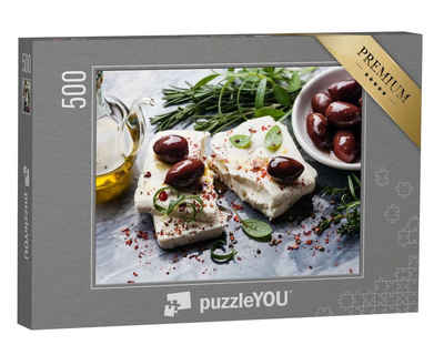 puzzleYOU Puzzle Feta-Käse mit Oliven und grünen Kräutern, 500 Puzzleteile, puzzleYOU-Kollektionen Essen und Trinken