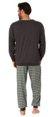 Normann Pyjama Herren Schlafanzug mit Bündchen und karierter Jersey Hose