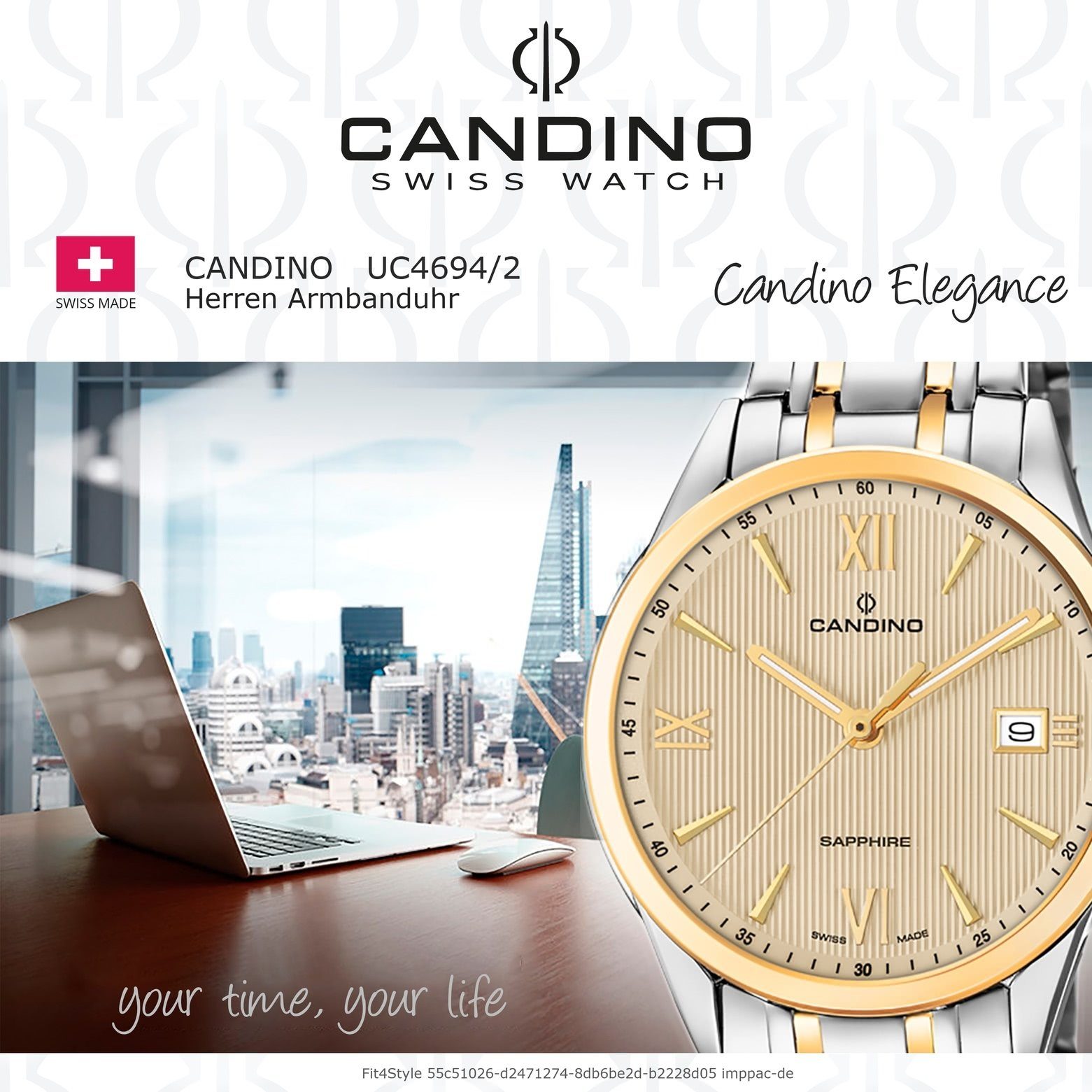 Edelstahlarmband Uhr Quarzuhr gold, Elegant rund, Candino Herren Armbanduhr Candino Herren C4694/2, Analog silber,