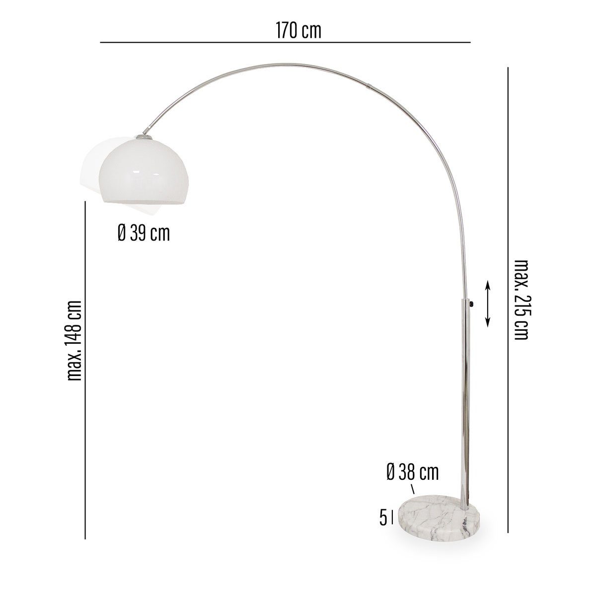 abhängig Marmorsockel Leuchtmittel inklusive, Karoi Weiß Bogenleuchte nicht Kiom Chrom 215cm, & Leuchtmittel Stehlampe höhenverstellbar,