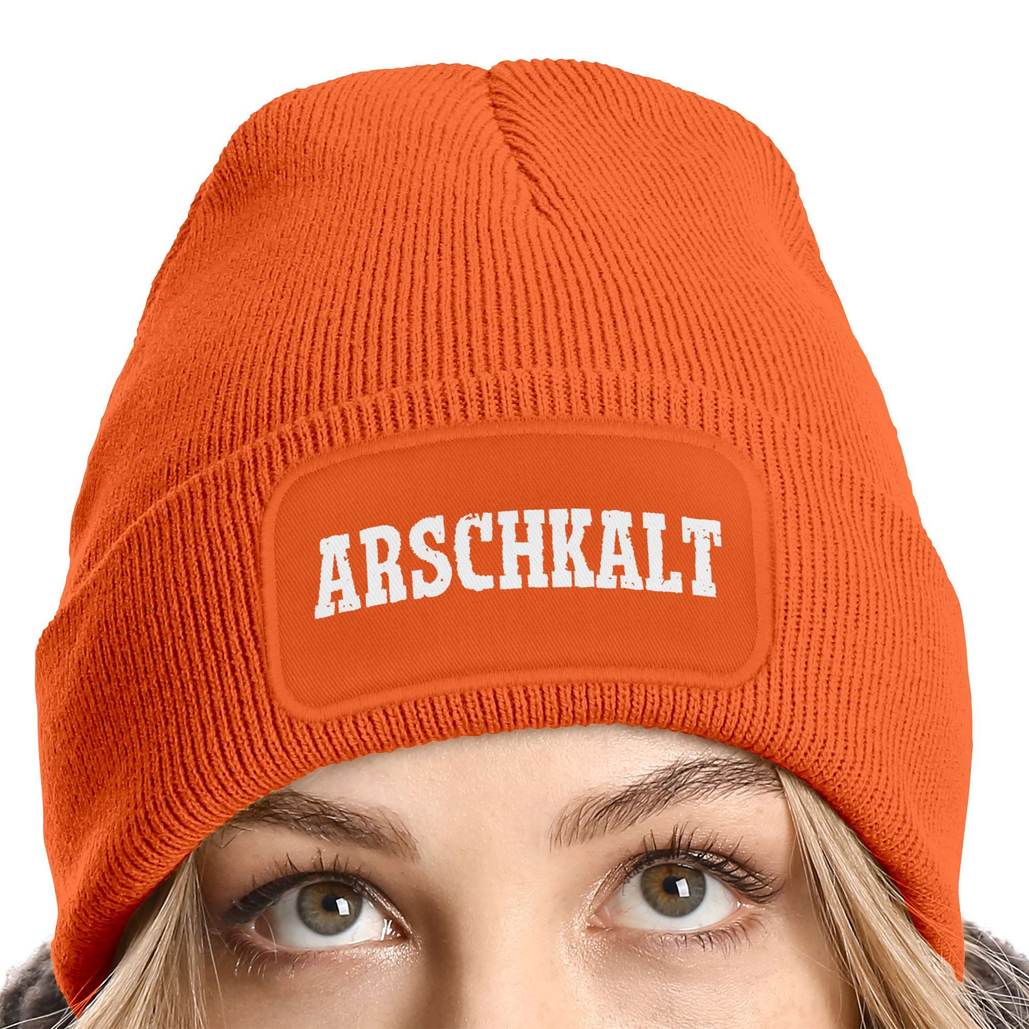 MoonWorks Strickmütze Moonworks® Damen Beanie mit Patch Arschkalt Strickmüt günstig online kaufen