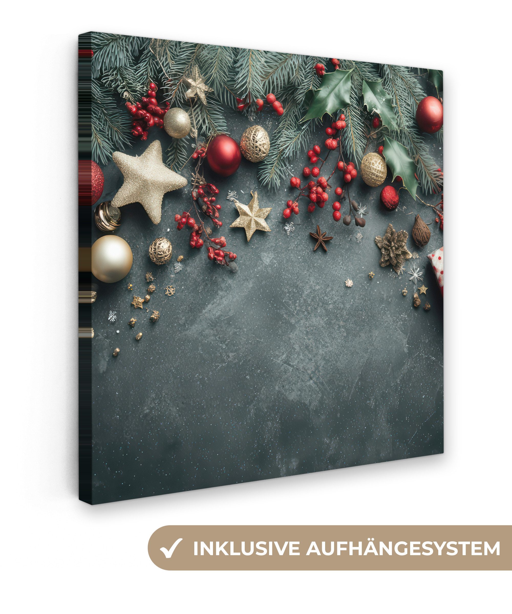 OneMillionCanvasses® Leinwandbild Weihnachtsrahmen - Stechpalme - günstig online kaufen