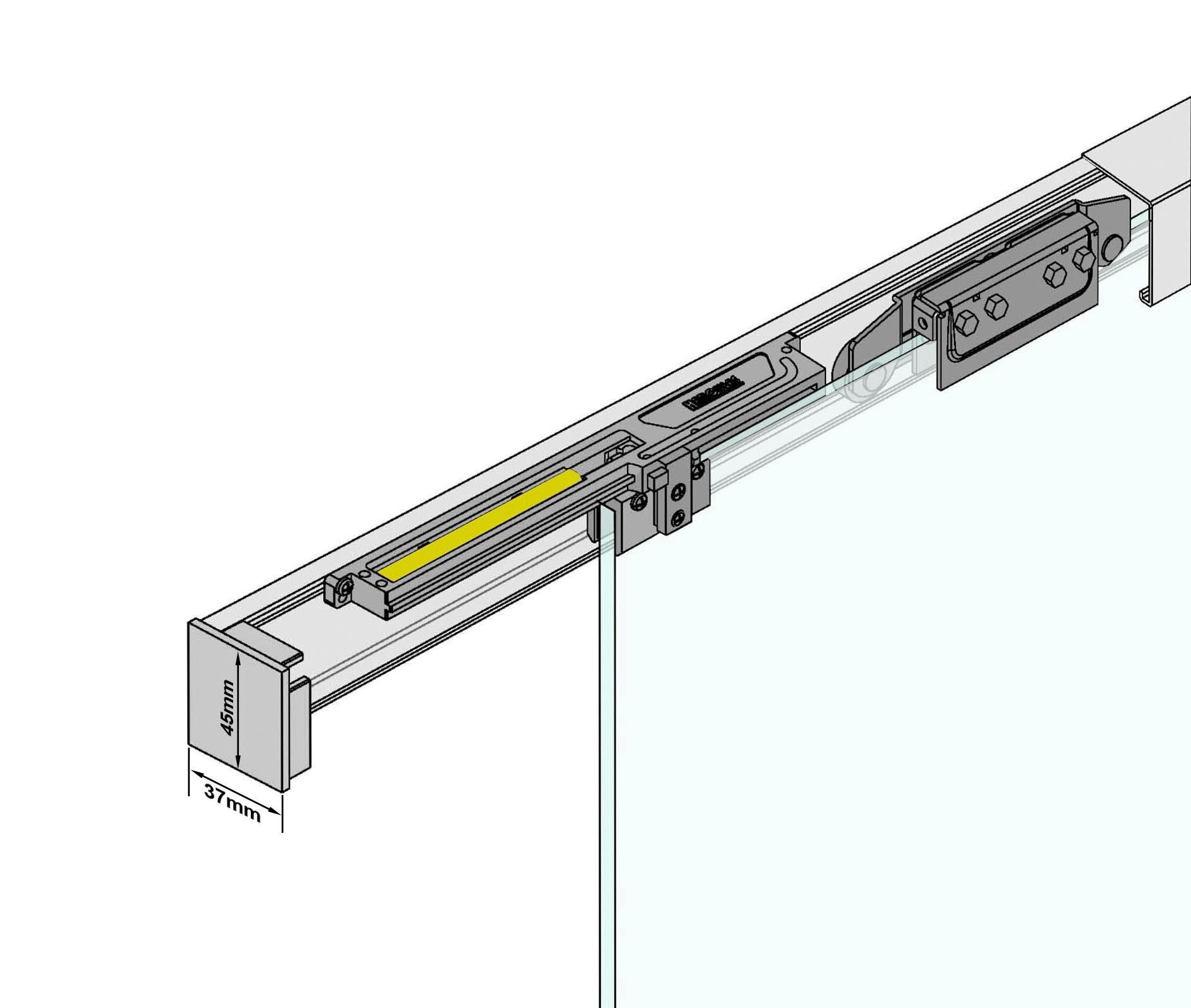 AMOD Glasschiebetür P1-ASE /mit SoftClose Funktion (SlimLine / SoftClose-Selbsteinzüge, Komplett-Set), mit Griffmuschel