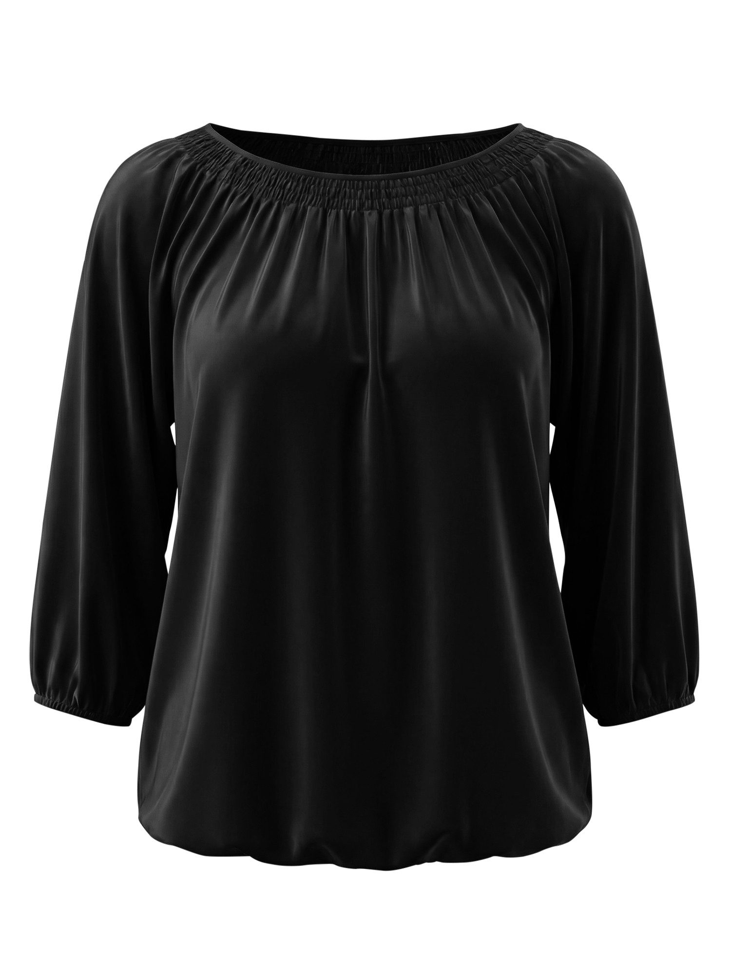 T-Shirt Damen 3/4-Ärmel Plissierte Bluse