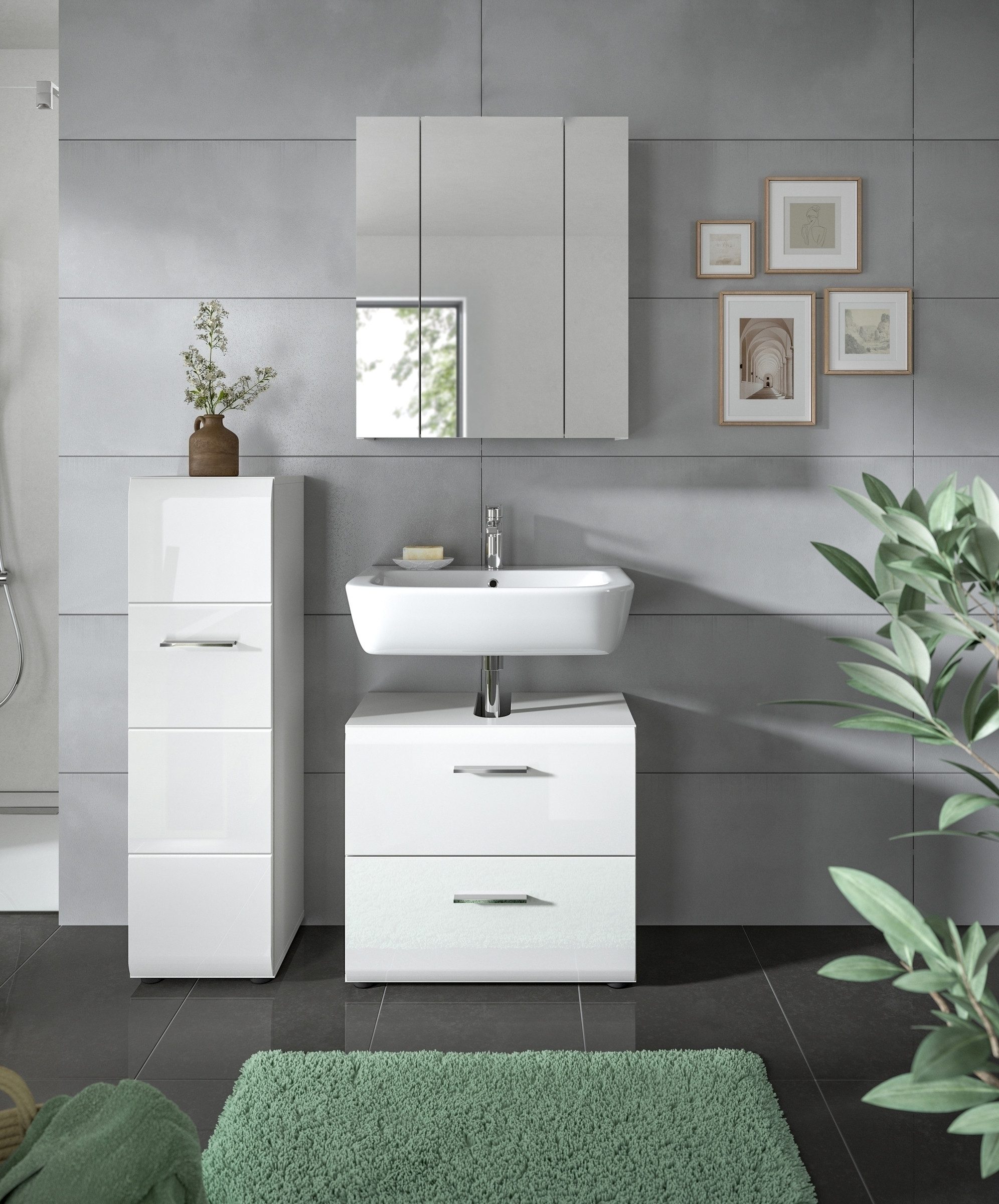 freiraum Badezimmer-Set Ice, in Weiß / Weiß Hochglanz - 105x185x30cm (BxHxT)