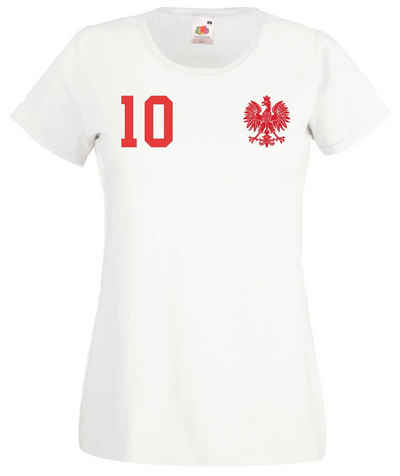Youth Designz T-Shirt Polen Damen T-Shirt im Fußball Trikot Look mit trendigem Motiv