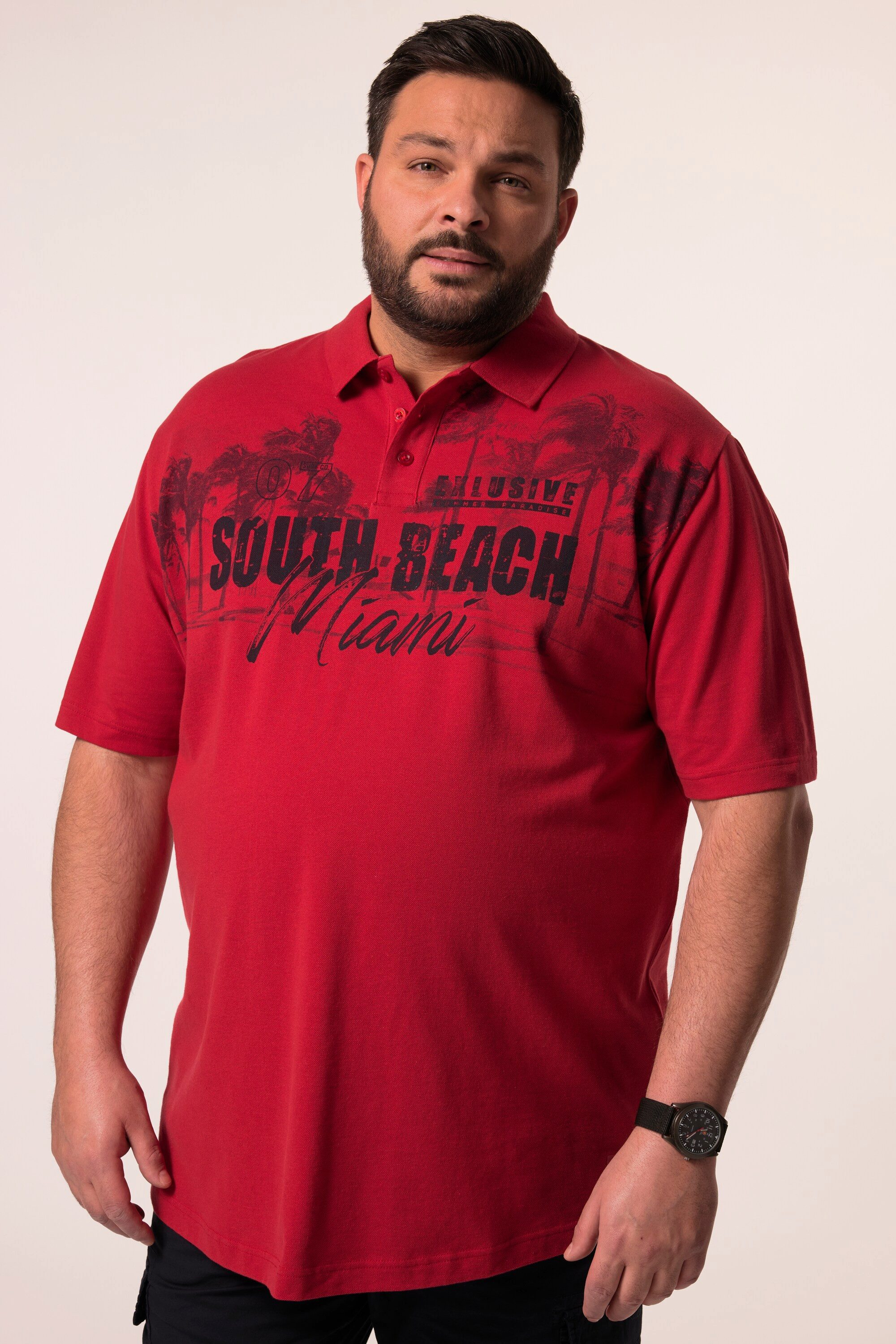 Men Plus Poloshirt Poloshirt Halbarm Brustprint Piqué günstig online kaufen