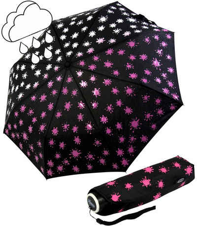 iX-brella Taschenregenschirm Mini Ultra Light - mit großem Dach - extra leicht, Farbänderung bei Nässe - Farbkleckse neon-pink