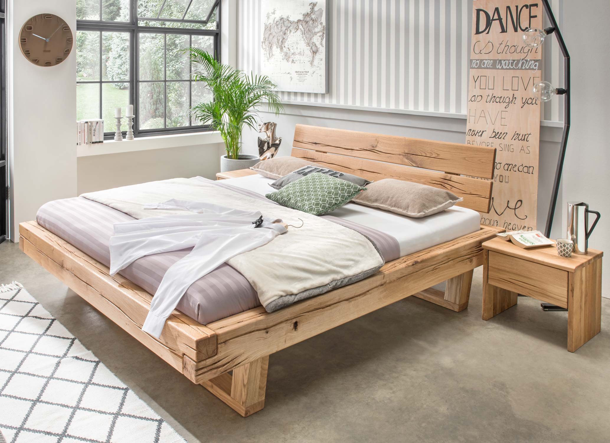 Trendmöbel24 Massivholzbett Balkenbett UNIKA Massivholzbett Eiche geölt 140 x 200 cm