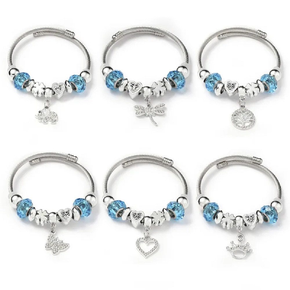 Eyecatcher Armkette Charm-Armband mit blauen Kunststoffperlen & 10 Symbolan günstig online kaufen