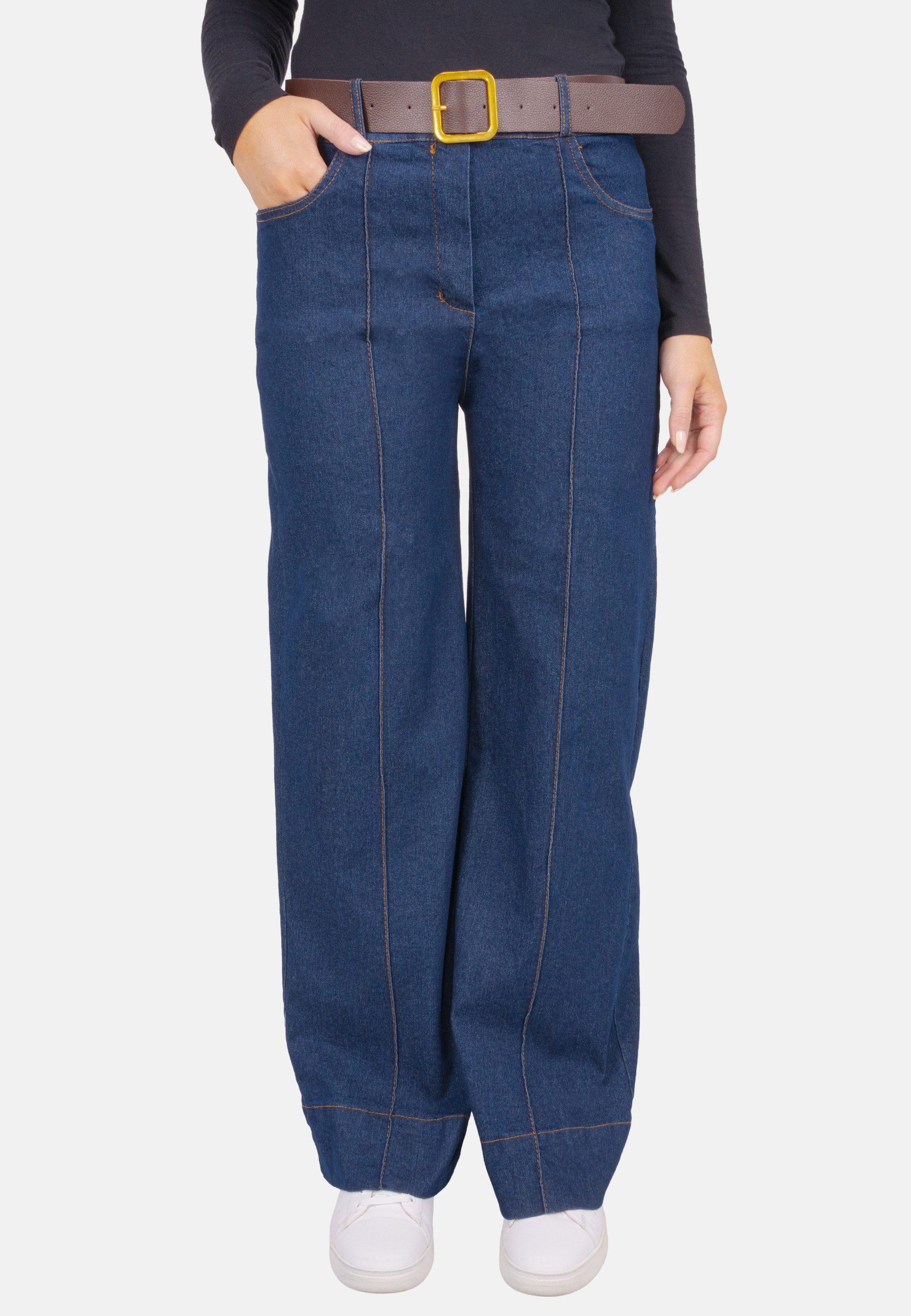 Seasons of April Stoffhose CHIARA (1-tlg) Damen Jeans Chiara, Stretch Denim Hose mit Gürtel, High Waist