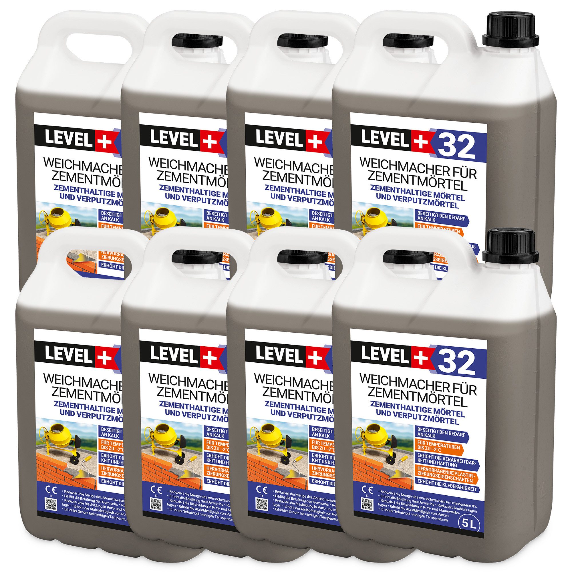 Level+ Beton Weichmacher für Mörtel Kalk in Mauer- und Putzmörteln L+32 - 40L 48