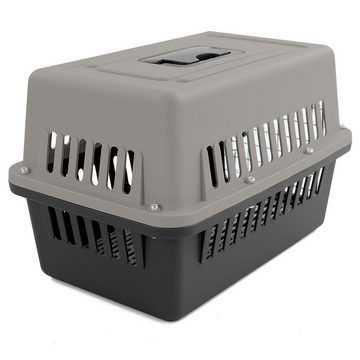 RAMROXX Tiertransportbox Transportbox mit Tür für Hund Katze usw. Grau Schwarz 30x48x31cm