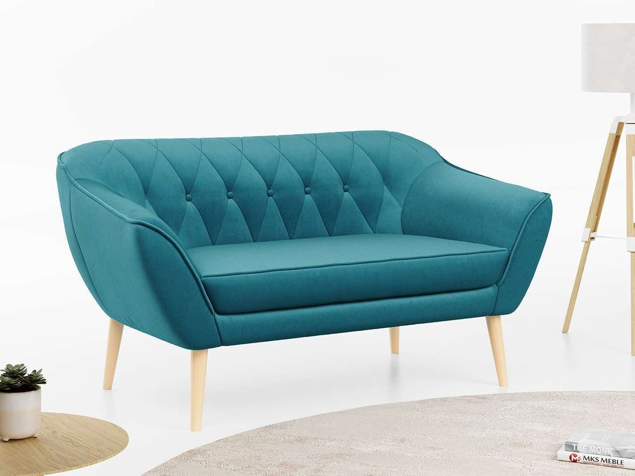 MKS MÖBEL Sofa PIRS-2 Sitzer, Skandinavischer Stil, Gesteppte Polsterung, Holzbeine