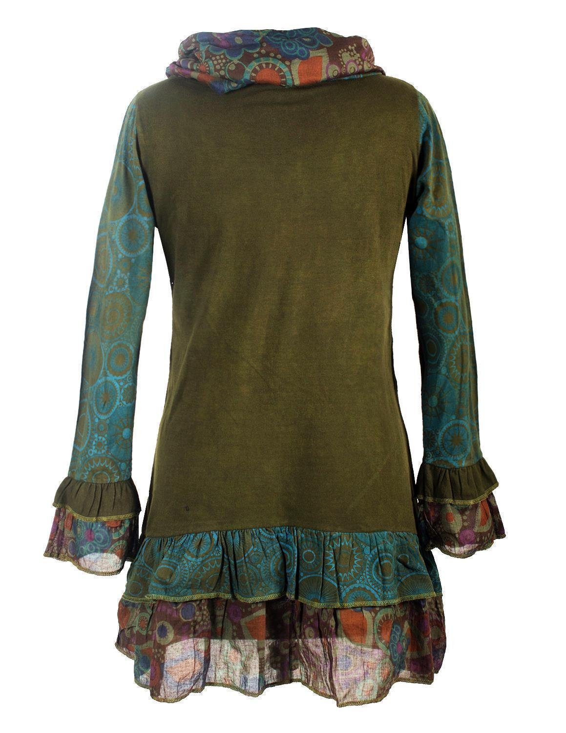 Vishes Midikleid Langarm Mandala Rüschen-Kleid mit günstig online kaufen