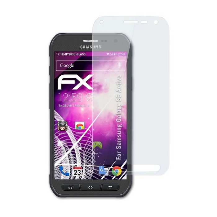 atFoliX Schutzfolie Panzerglasfolie für Samsung Galaxy S6 Active Ultradünn und superhart