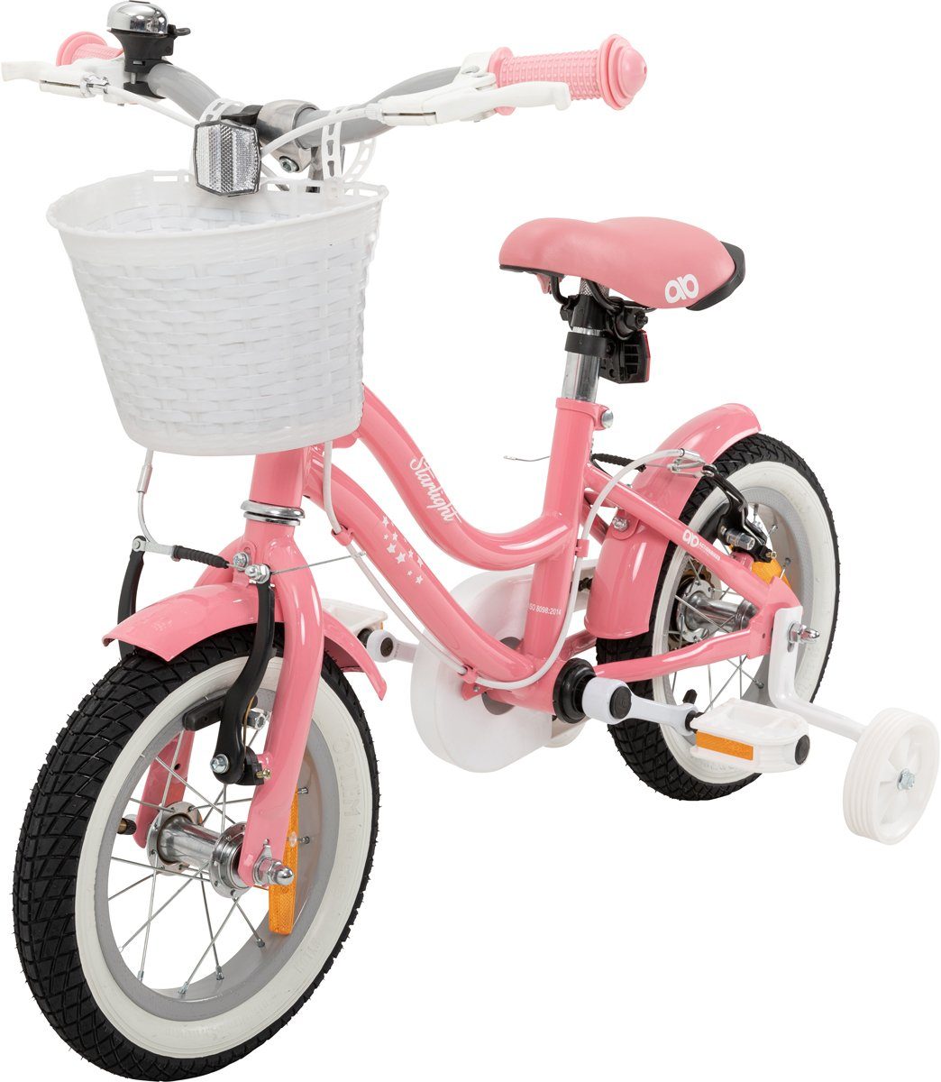 Actionbikes Motors Kinderfahrrad Mädchen Kinder Fahrrad Starlight inkl.  Fahrradkorb - rosa weiß, 1 Gang, ohne Schaltung, (12 Zoll, ab 95 cm  Körpergröße, max. Zuladung 35 kg, Stützräder, Klingel, Katzenaugen,  Reflektoren, Antirutschgriffe, 1-tlg.,