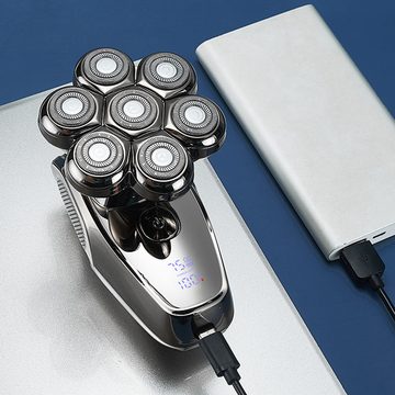 OKWISH Elektrorasierer Rasierer Kopfrasierer Glatzen Herren elektrisch Kopf- Rasierapparat 7D, Präzisionstrimmer, 5 in 1 Haarschneider Rasur Nasenhaartrimmer Detail-Trimmer IPX7 LED, magnetisch mit 7 Scherköpfe 5 Aufsätzen Männer glattes Rasurergebnis