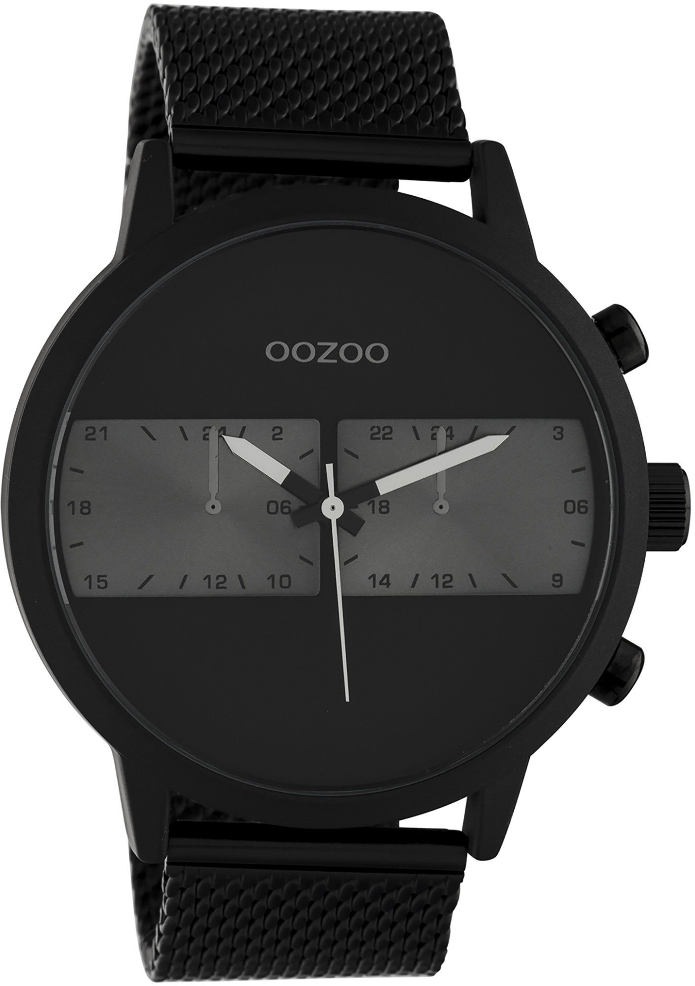 OOZOO Quarzuhr Oozoo Analog, groß Herren Armbanduhr rund, Herrenuhr extra Edelstahlarmband, schwarz 50mm) grau-metallisches Ziffernblatt Fashion-Style, (ca