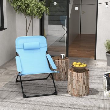 Outsunny Campingstuhl klappbarer Gartenstuhl mit verstellbarer Rückenlehne (Klappstuhl, 1 St), für Garten Balkon Mesh Blau