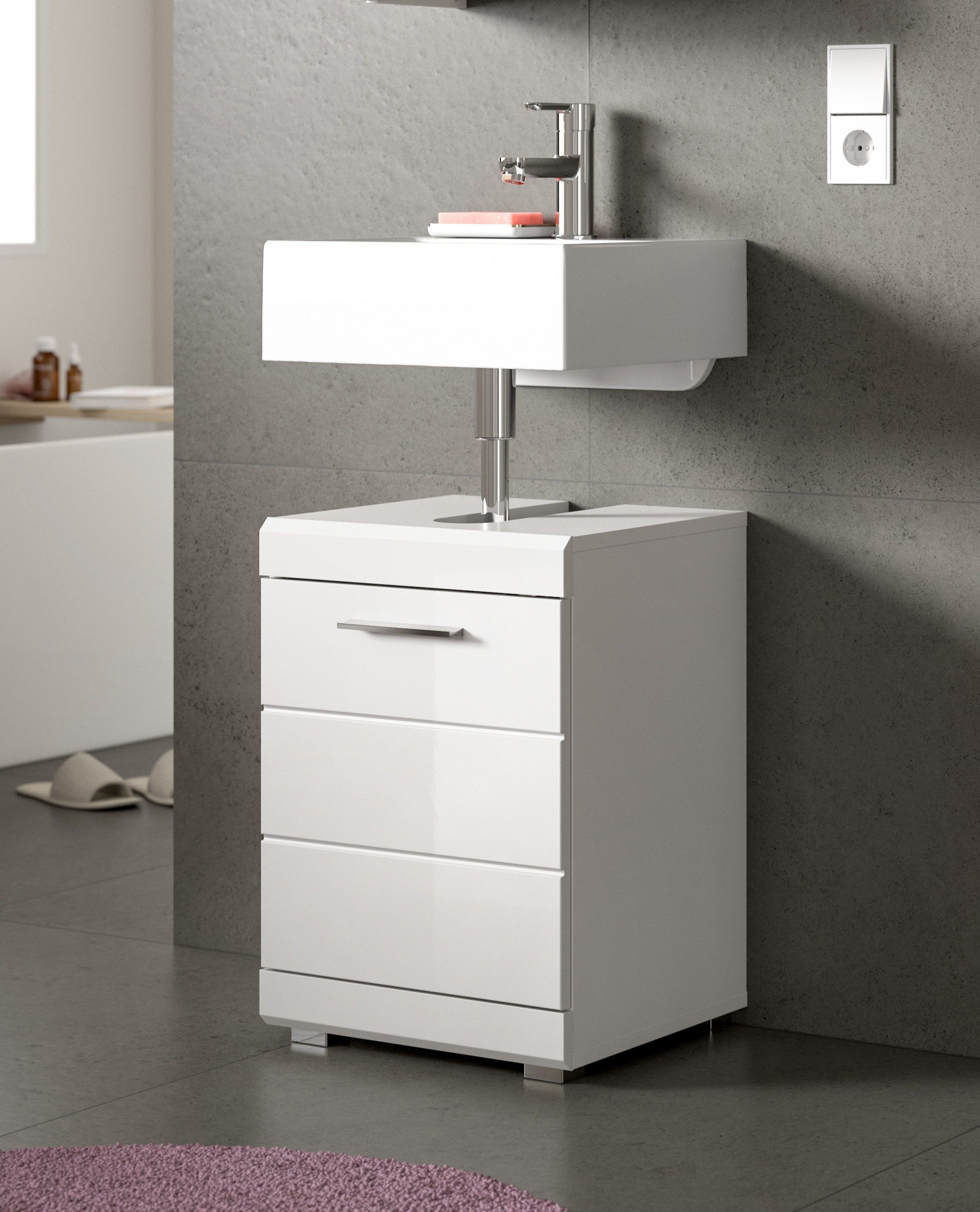 welltime Waschbeckenunterschrank SIENA, Breite 40cm, 1 Tür, 1 Einlegeboden, 2 Fächer, MDF-Front (TOPSELLER!, mit Siphonausschnitt 10x25 cm) WBU, Badmöbel, Badschrank, Kommode, Unterschrank, Bad, Badezimmer