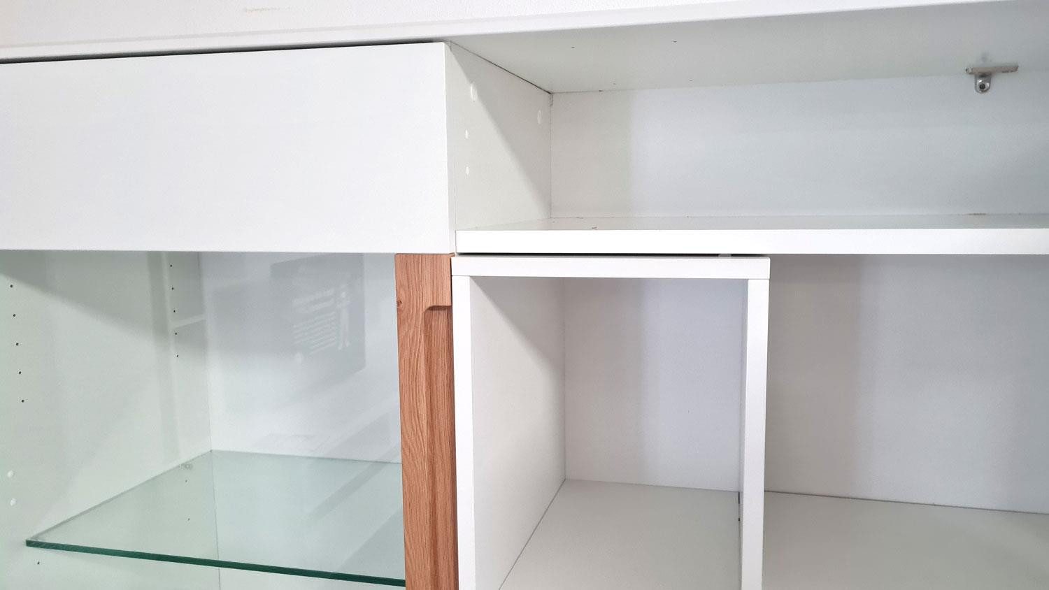 Möbel Akut Highboard Highboard LIGHT LINE 5 weiß matt Lack Gestell Eiche massiv
