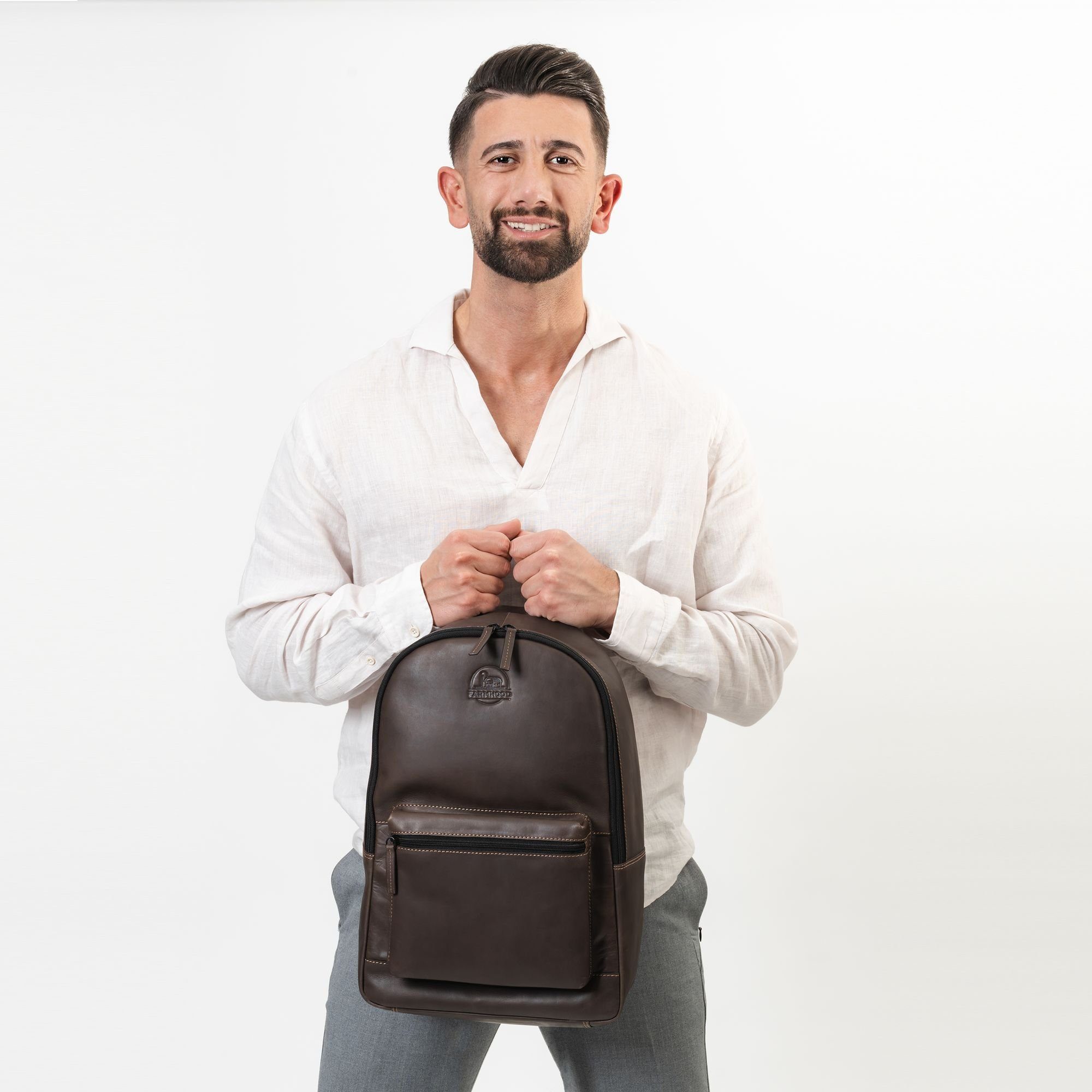 dark Nashville, Laptoprucksack brown 2 Farmhood Leder