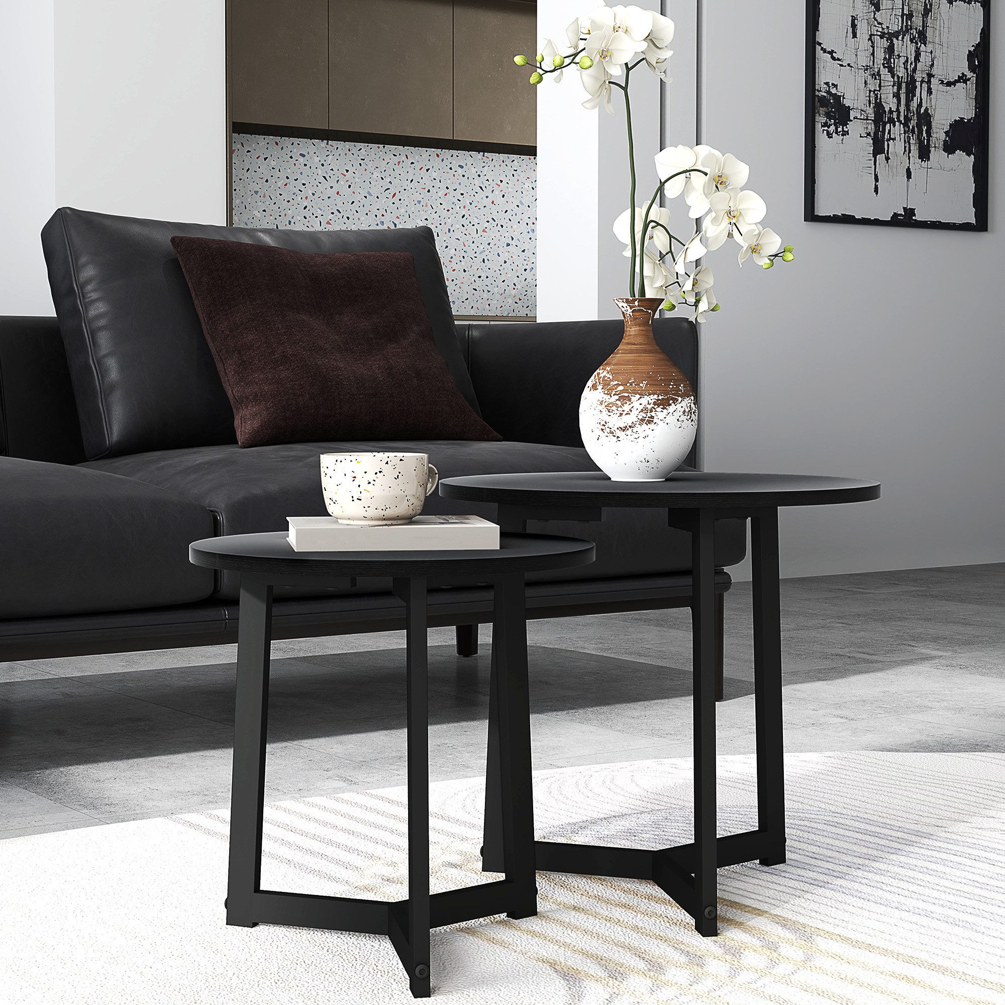 HOMCOM Couchtisch 2er-Set, Rund, mit Stahlgestell günstig online kaufen