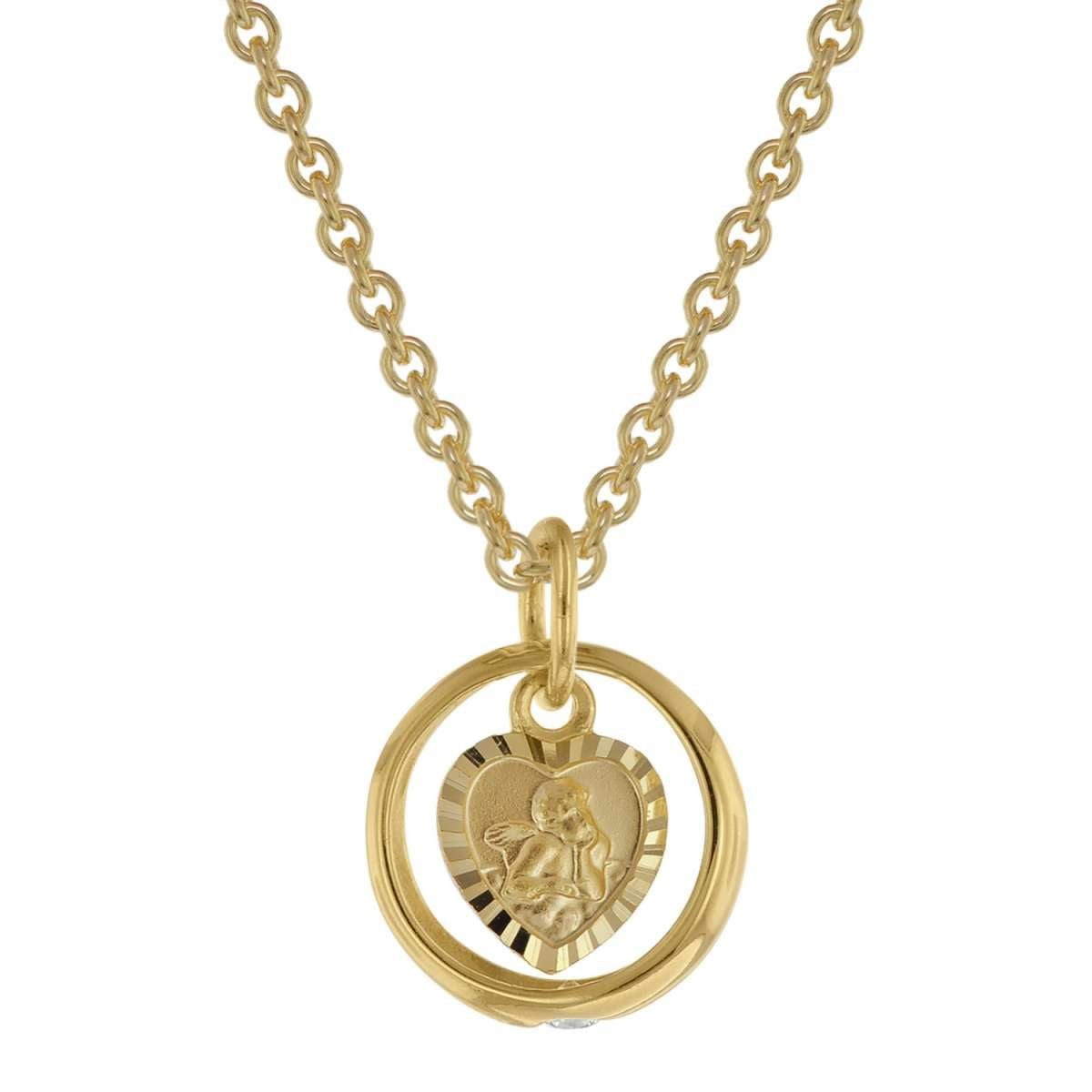 trendor Kette mit Anhänger 39455, Taufring mit Engelherz Gold 333 an goldplattierter Silberkette