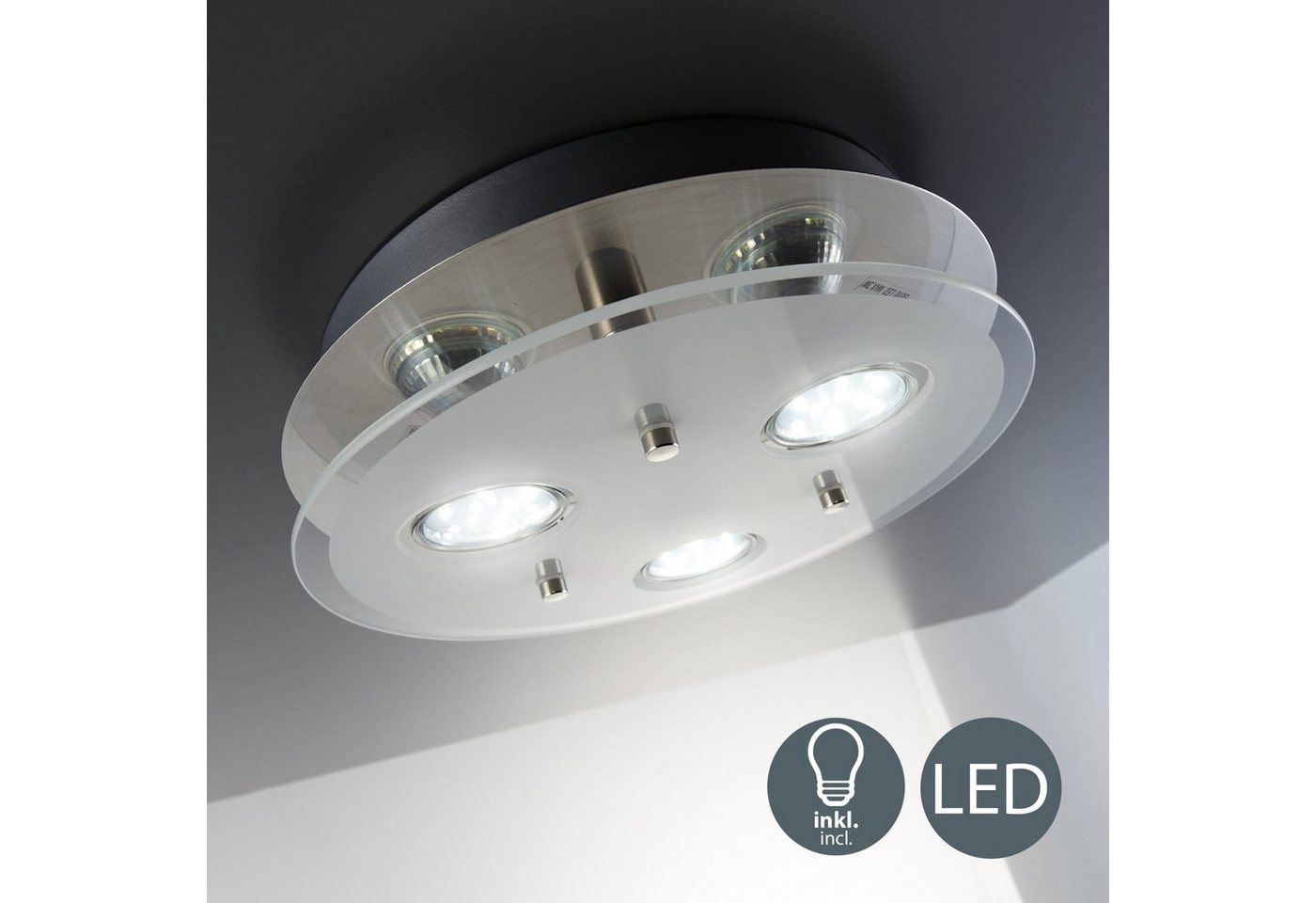 B.K.Licht LED Deckenleuchte »Dinora«, LED Deckenlampe Strahler inkl. 3W GU10 LED 250 Lumen warmweiß Glas-HomeTrends
