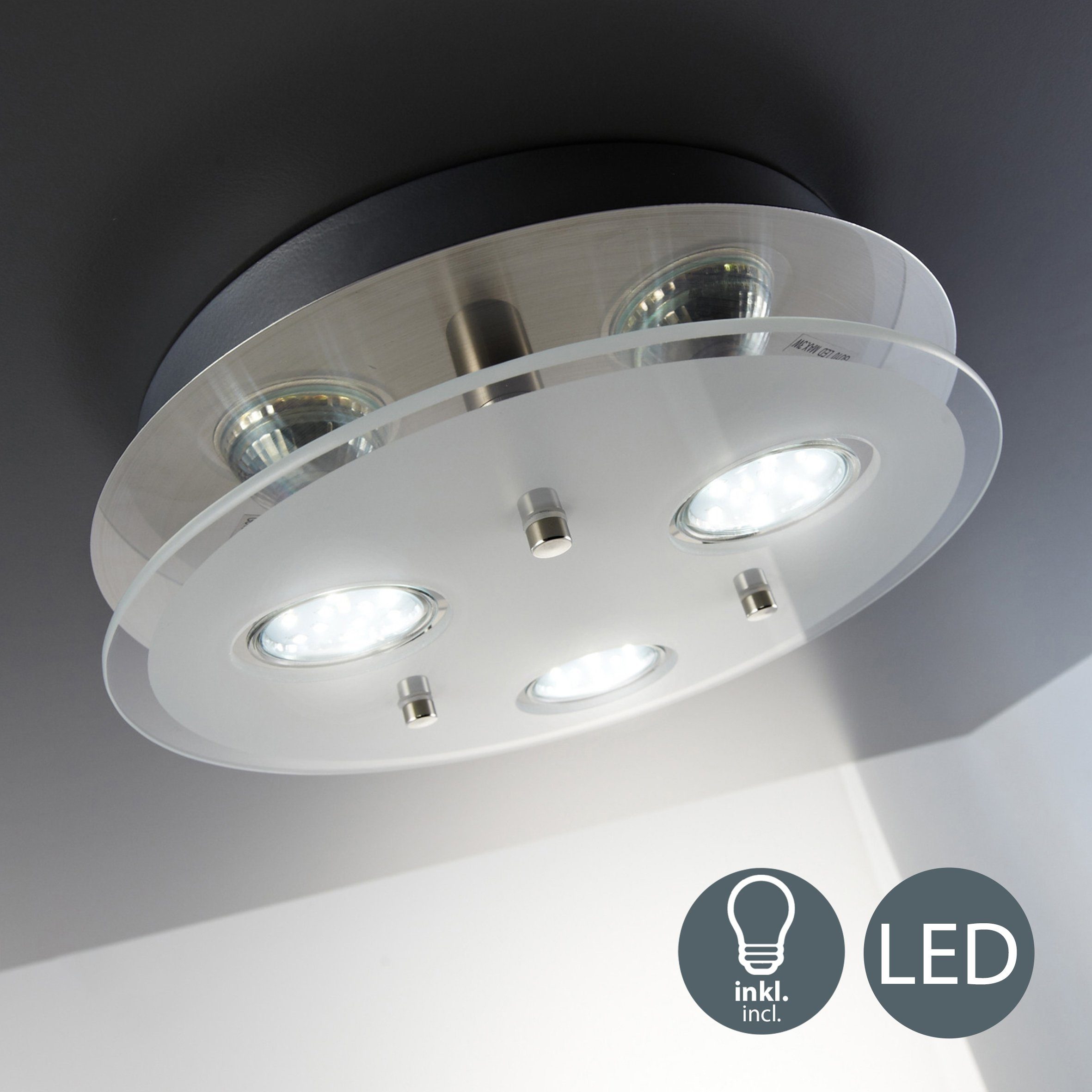 LED Deckenleuchte LED Leuchtmittel Lumen Dinora, inkl. LED wechselbar, Glas Strahler Deckenlampe Warmweiß, B.K.Licht 250 warmweiß 3W GU10