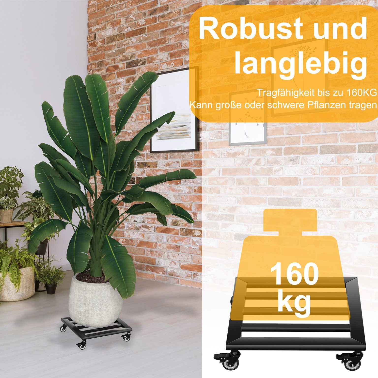 FIVMEN Pflanzenroller Rollbrett Pflanzen Metall Blumenroller Pflanze Caddy mit Rädern, Pflanzkübel für Pflanzen Innenbereich Außenbereich Haus und Garten – Bild 3 von 5