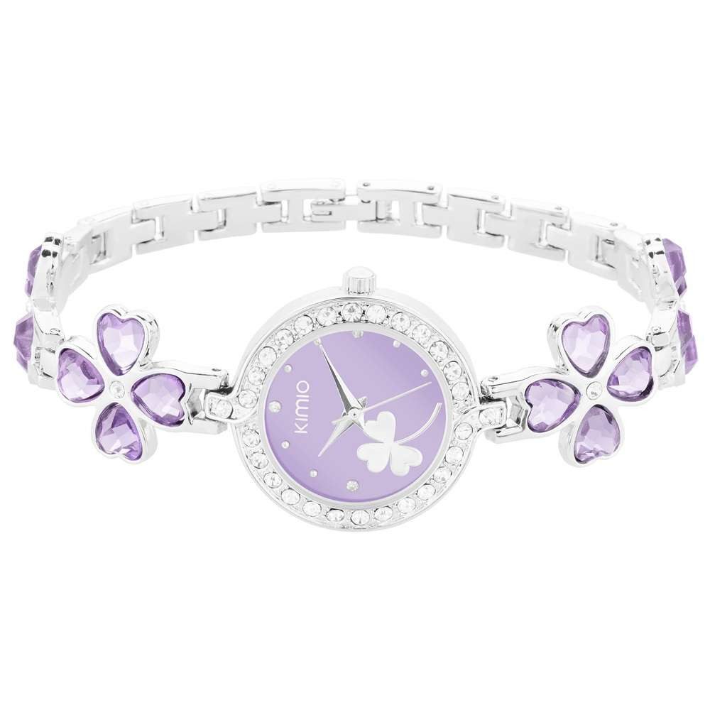 Taffstyle Quarzuhr Damen Armbanduhr mit Kristallen und Glücksbringer Kleeblatt, (Elegante Damen Uhr mit Kleeblatt Design und Metallarmband - Geschenkidee)
